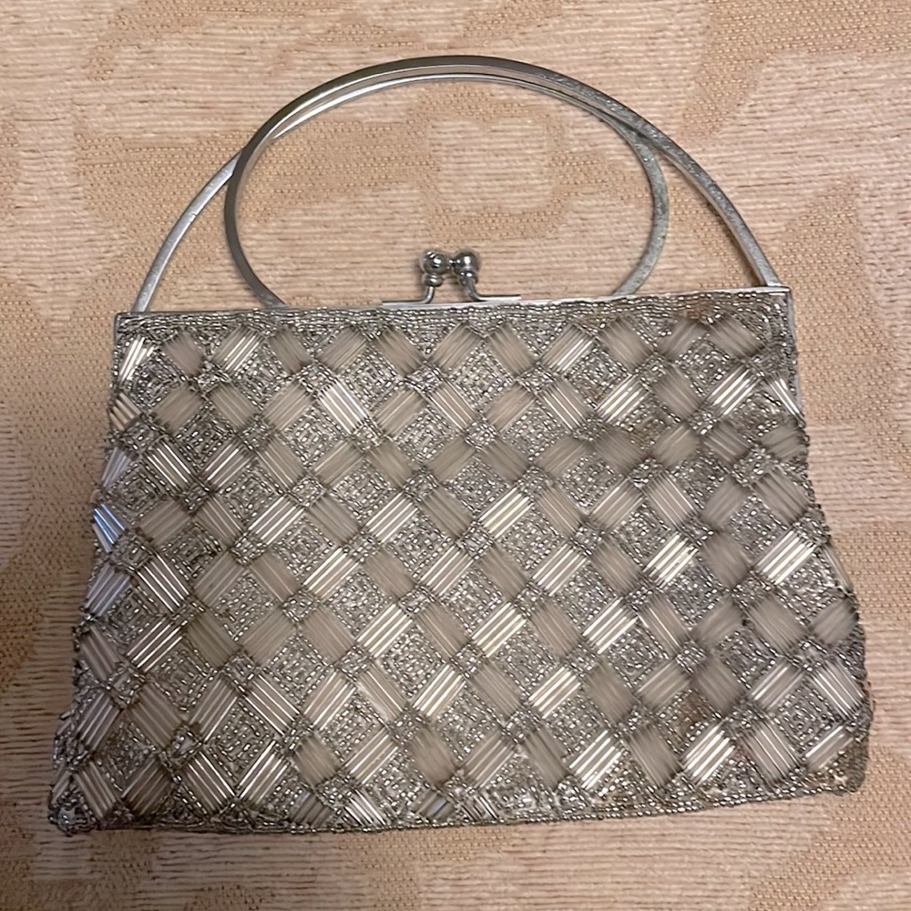 Handmade Vintage Small Clasp Beaded Silver Purse